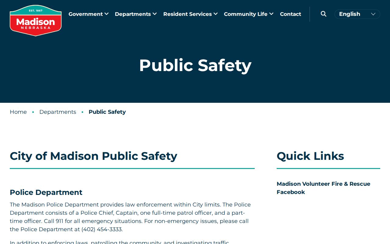 Madison Police Department Madison County arrest-record contact page