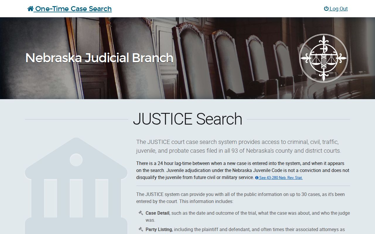 Nebraska JUSTICE search form for Madison County court records